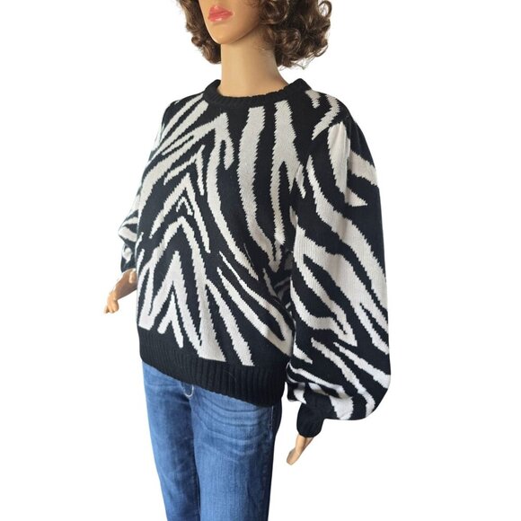 Wrangler Retro Zebra Puff Sleeve Sweater Women's Size Large Animal Print Casual - Picture 4 of 7